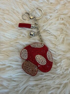 Mushroom Bag Charm / Keychain Red/Silver Rhinestone with Tassel NWOT